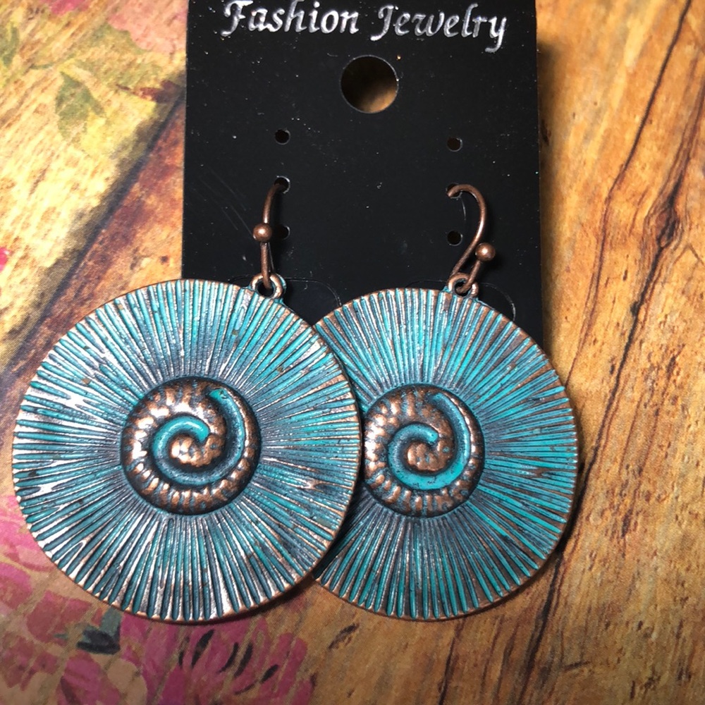 Turquoise/copper discs earrings NWT - Picture 3 of 6